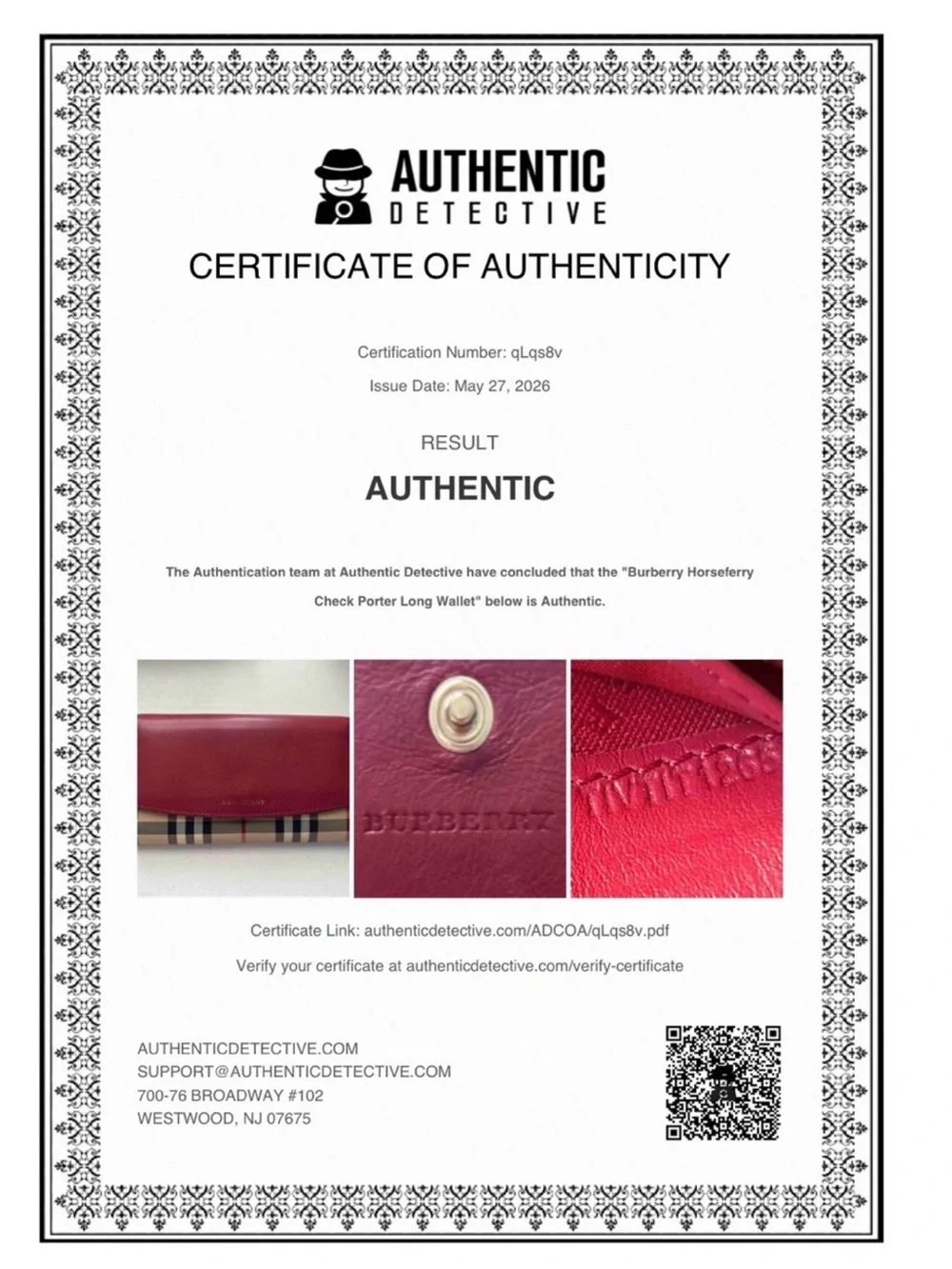 Burberry Horseferry Check Porter Wallet All Inclusive COA